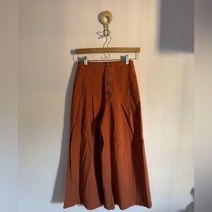 Zara Rust Wide Leg Culotte Pants with Button Detail